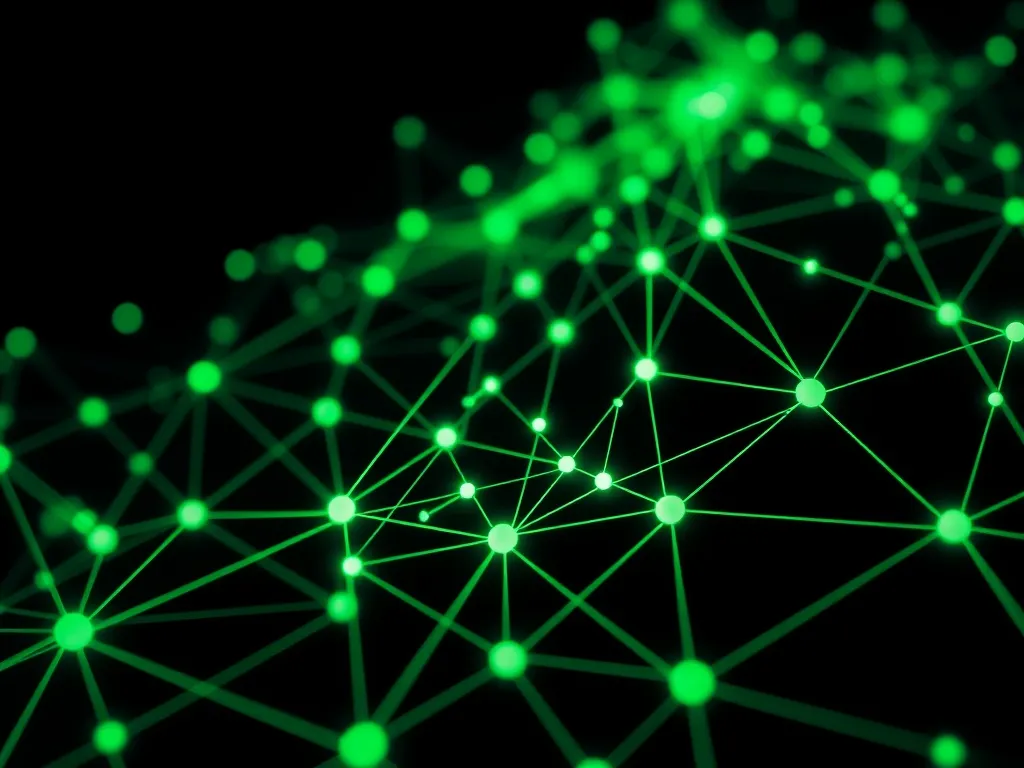 Abstract 3D visualization of interconnected data nodes, glow